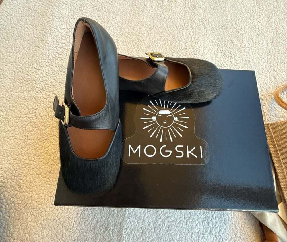 NEW MOGSki Noir Black Mary Jane Calf Hair Flat Size 37